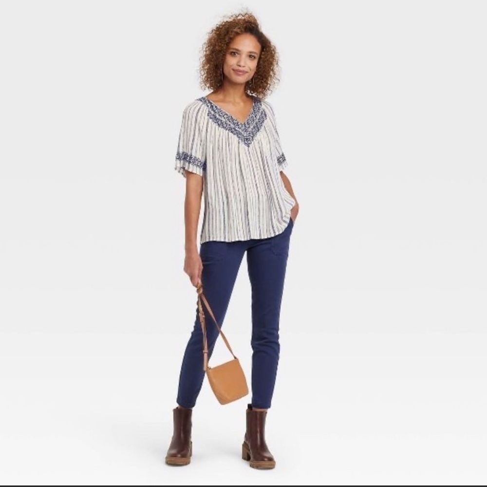 Knox Rose V Neck Striped Casual Top, Size Small - Picture 2 of 10